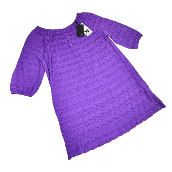NWT MISSONI Mini Dress Sz.L Knit Purple Wool Blend Keyhole Bell Sleeve 70s Boho - Picture 13 of 15